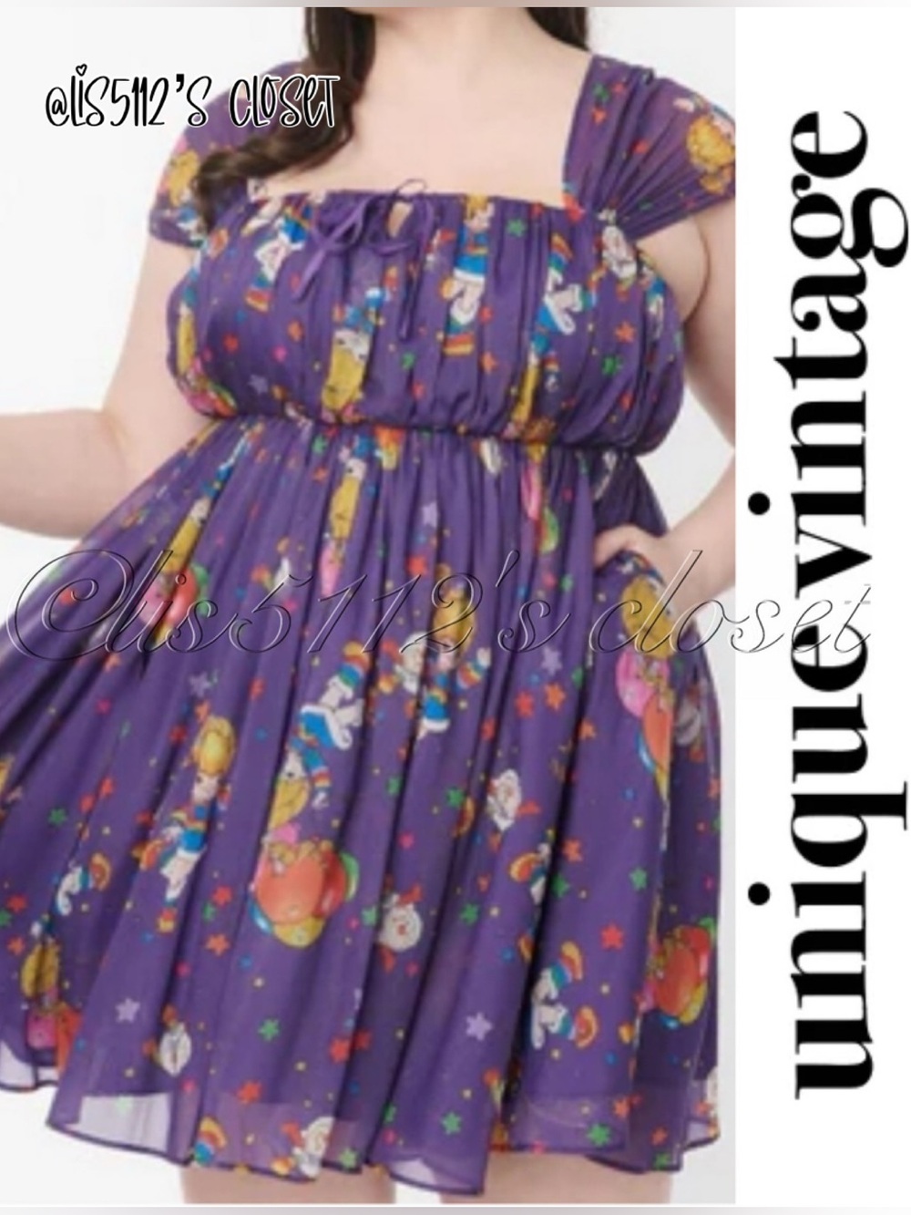 Unique Vintage Rainbow Brite Rainbow Night Print Babydoll Dress 1X 16